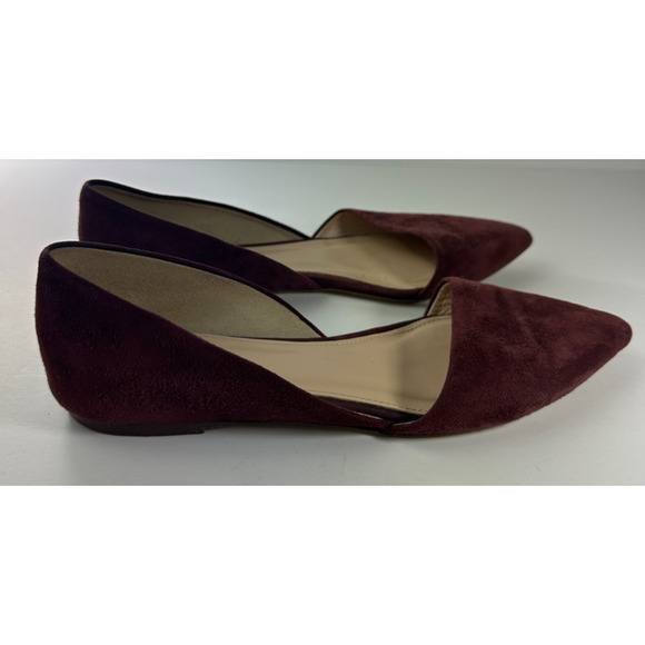 J. Crew D'Orsay Pointed Toe Leather Suede Flats Size 6 Burgundy Maroon E0033 - Picture 8 of 12